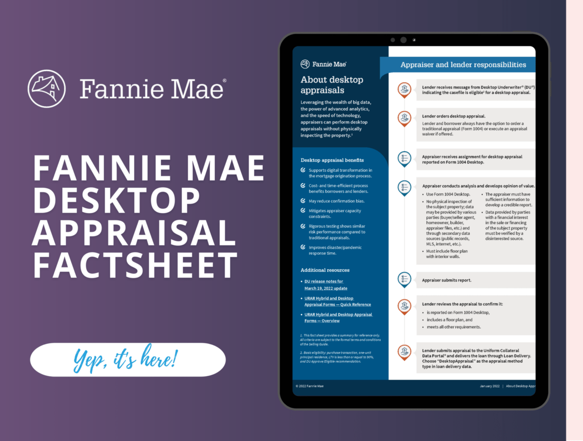 Extra, Extra! Fannie Mae Releases Desktop Appraisal Factsheet!